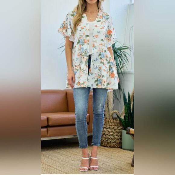 Anthropologie Doe & Rae NEW Floral Baby Doll Ruffled Kimono Cardigan S - Picture 8 of 8